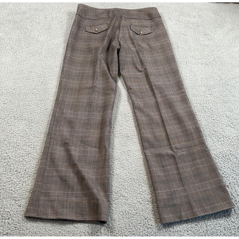 Hybrid Pants Womens 6 Brown Glen Plaid Side Zip Flare Trouser Career Dress Work - Picture 3 of 16